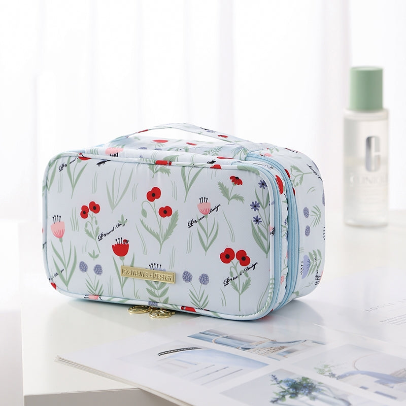 Cosmetic Makeup Toiletries Bag for Travel- Blue Poppy