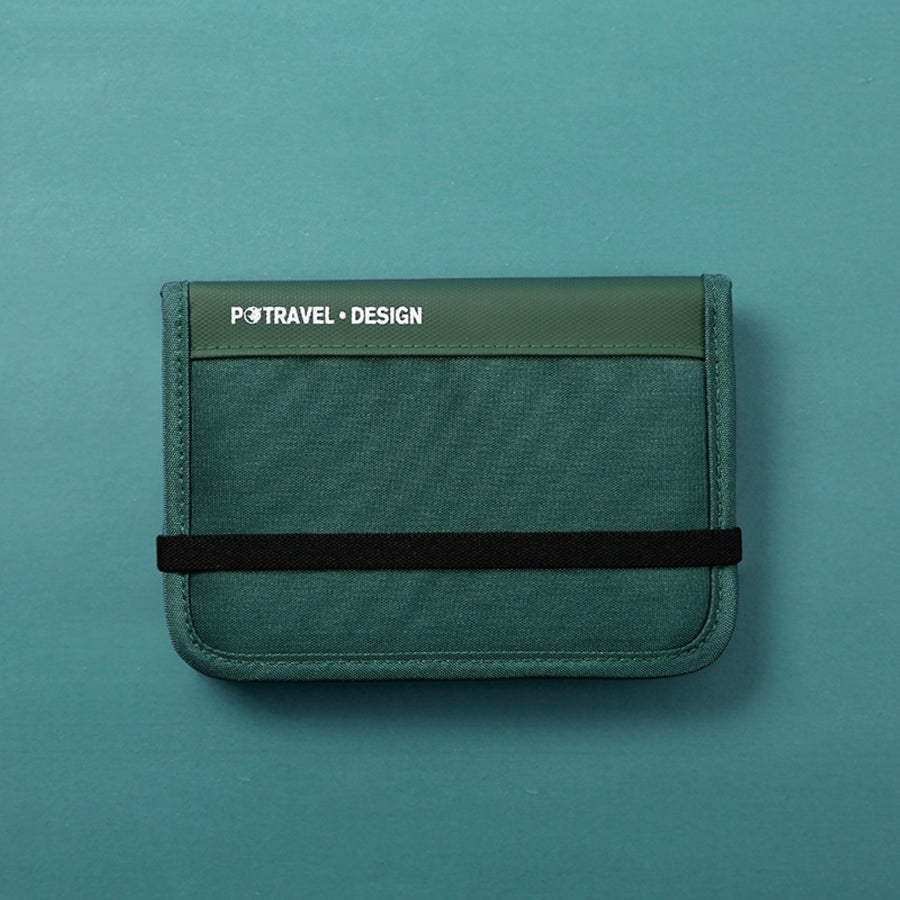 Travel Passport Wallet  Holder with Adjustable  Crossbody Shoulder Strap - Green, Blue and Grey