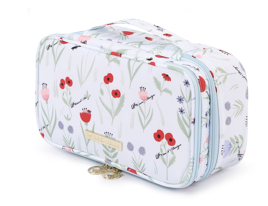 Cosmetic Makeup Toiletries Bag for Travel- Blue Poppy