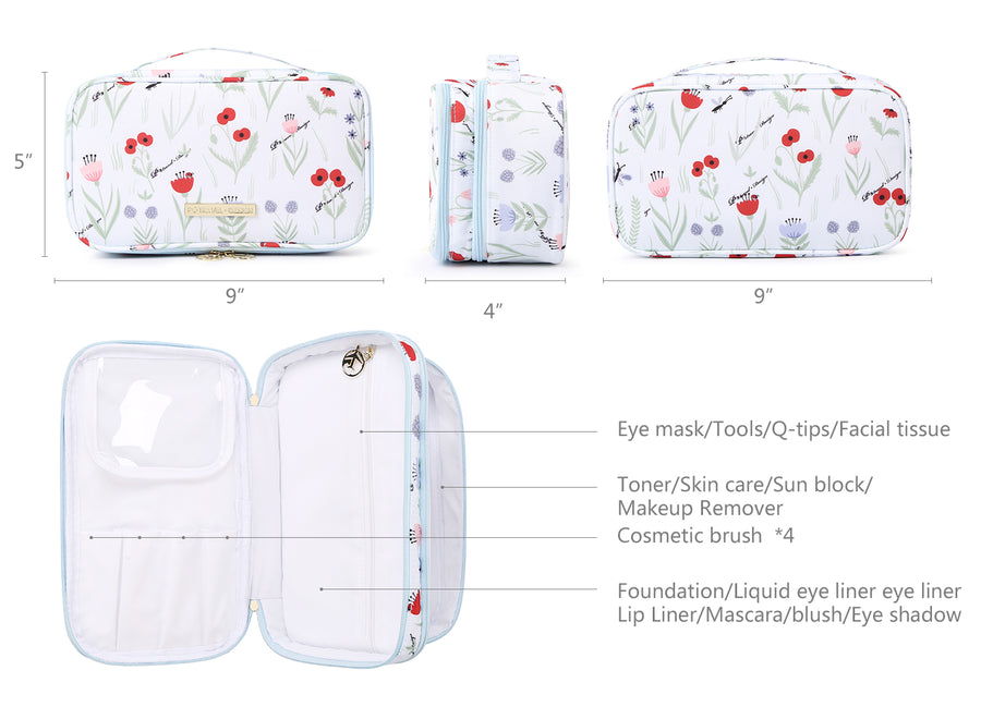 Cosmetic Makeup Toiletries Bag for Travel- Blue Poppy