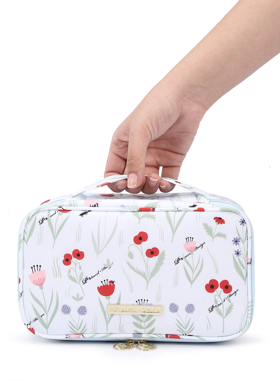 Cosmetic Makeup Toiletries Bag for Travel- Blue Poppy