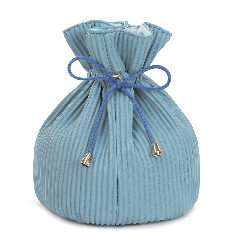 Corduroy Design Cosmetic Makeup Drawstring Bag - Blue