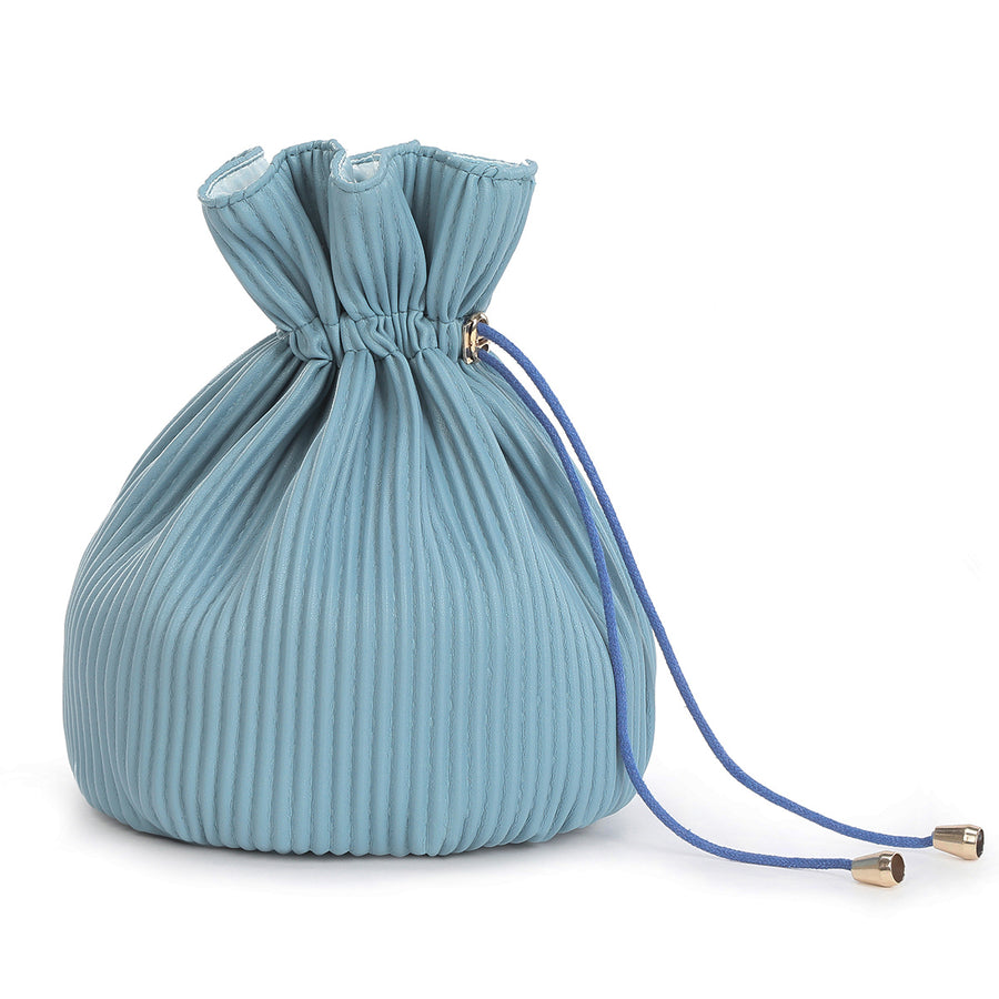 Corduroy Design Cosmetic Makeup Drawstring Bag - Blue