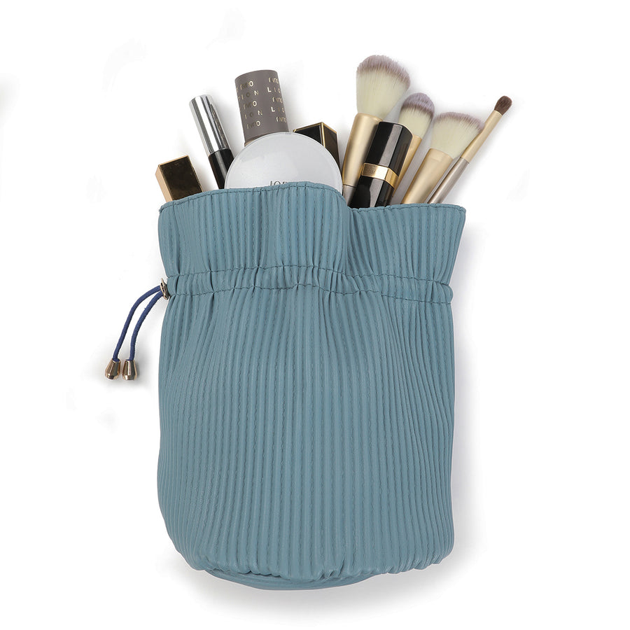 Corduroy Design Cosmetic Makeup Drawstring Bag - Blue