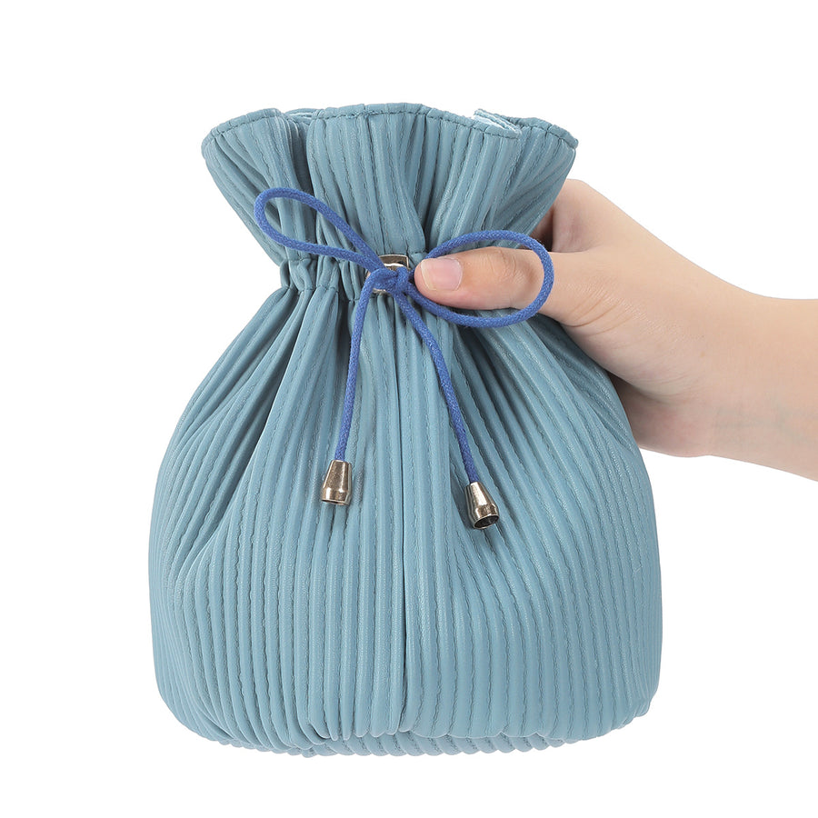 Corduroy Design Cosmetic Makeup Drawstring Bag - Blue