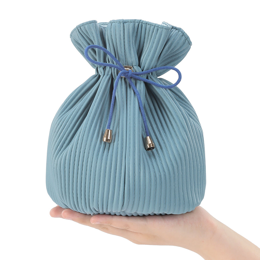 Corduroy Design Cosmetic Makeup Drawstring Bag - Blue