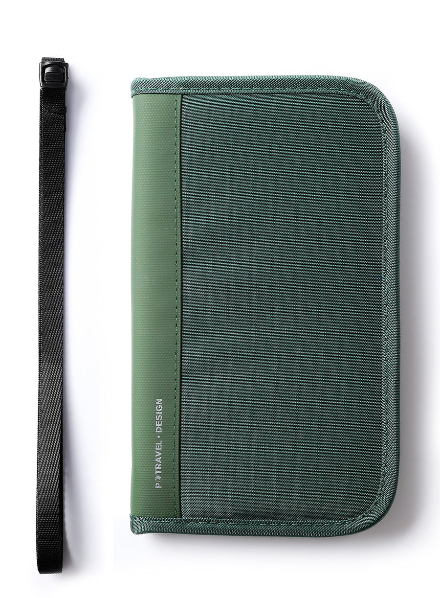 Travel Passport Wallet  Holder with Adjustable  Crossbody Shoulder Strap - Green, Blue and Grey