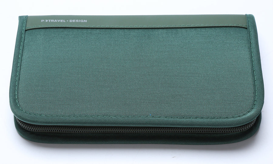 Travel Passport Wallet  Holder with Adjustable  Crossbody Shoulder Strap - Green, Blue and Grey