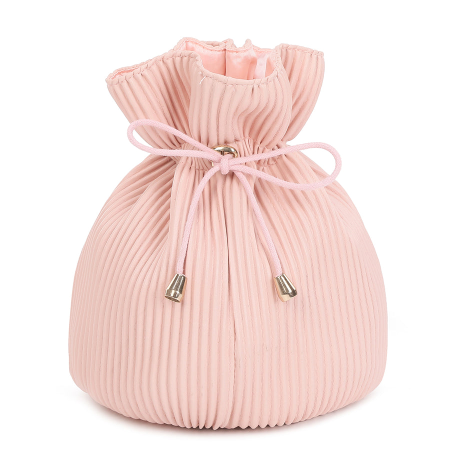 Corduroy Design Cosmetic Makeup Drawstring Bag - Pink