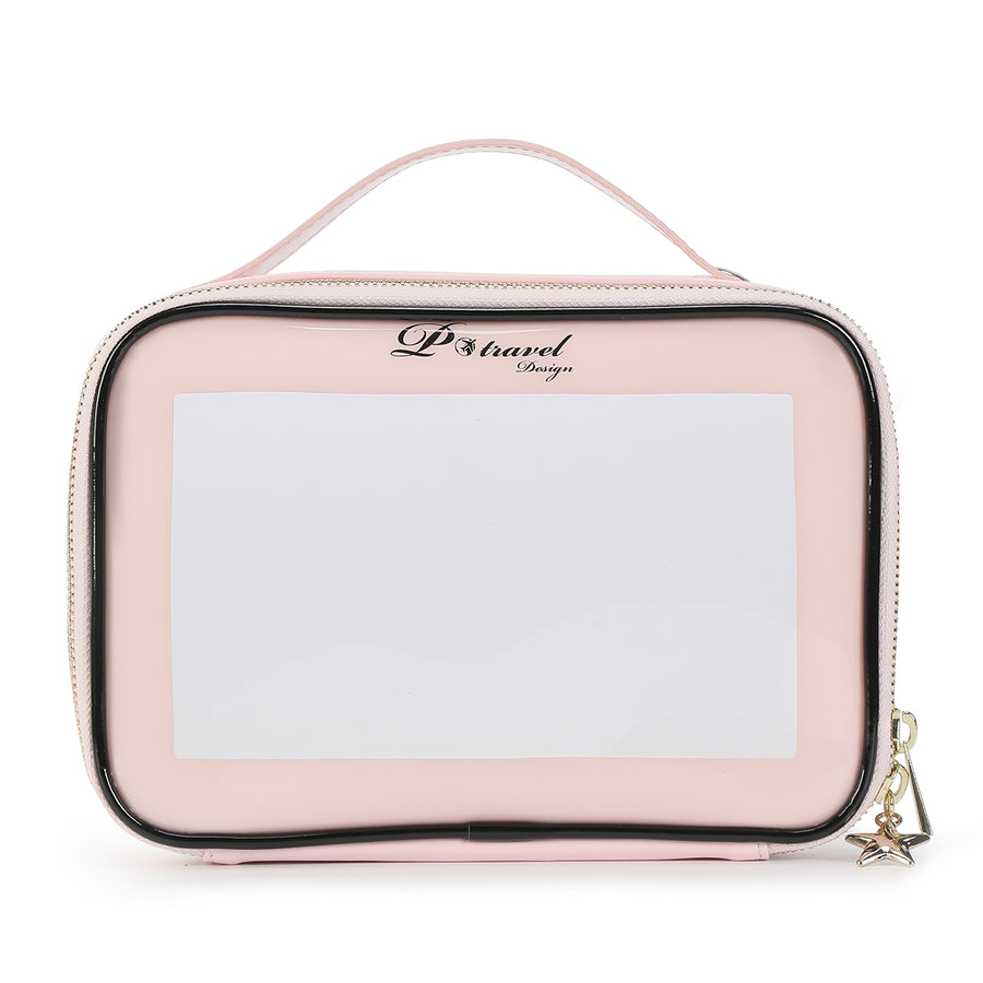 Cosmetic Makeup Toiletries Clear Bag with Pink trim