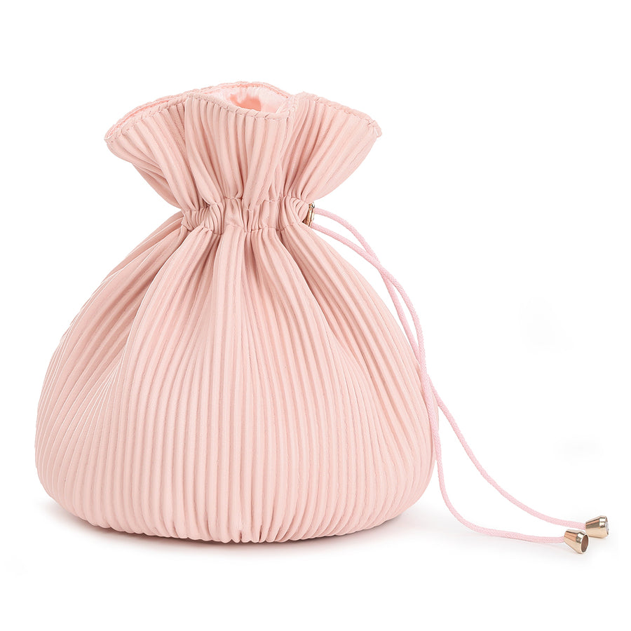 Corduroy Design Cosmetic Makeup Drawstring Bag - Pink