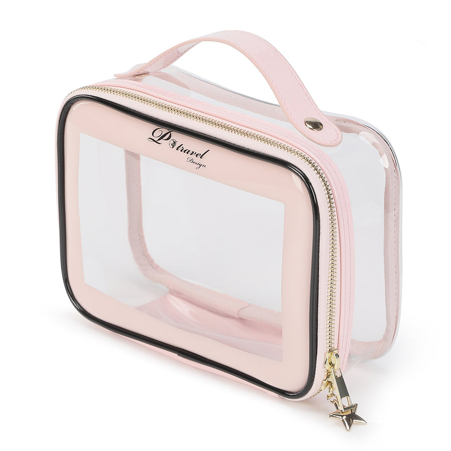 Cosmetic Makeup Toiletries Clear Bag with Pink trim