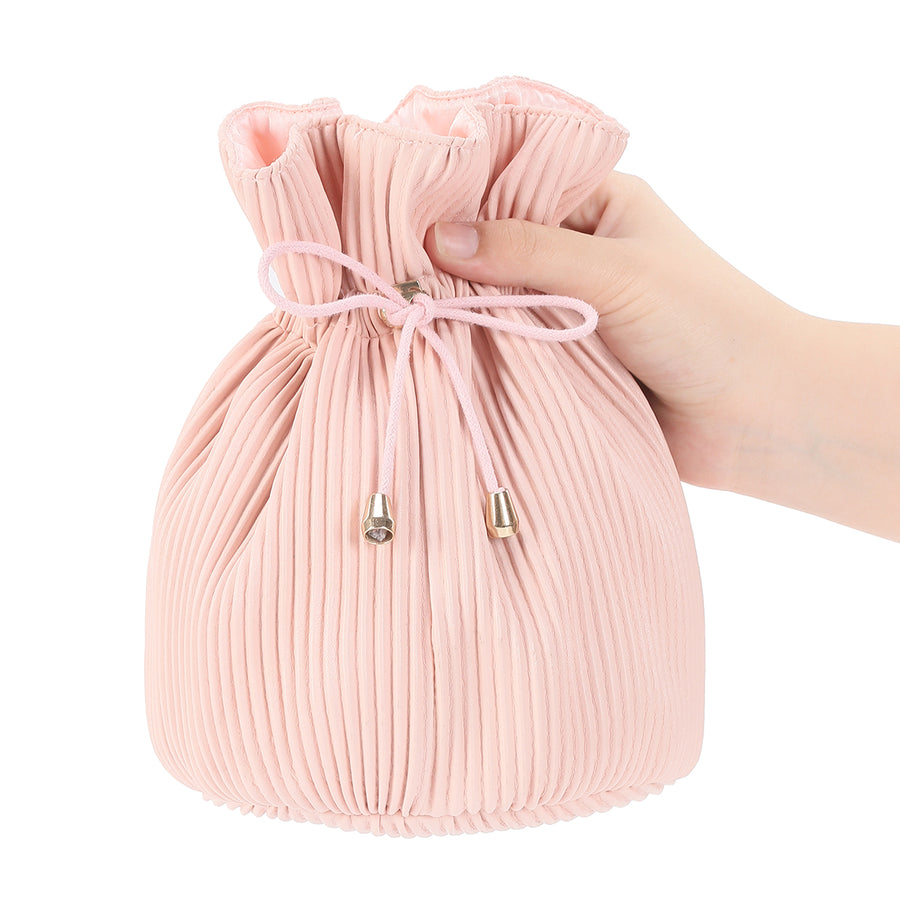 Corduroy Design Cosmetic Makeup Drawstring Bag - Pink