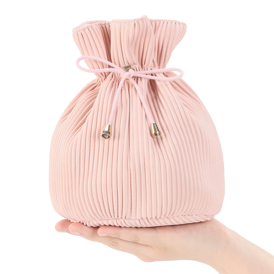 Corduroy Design Cosmetic Makeup Drawstring Bag - Pink