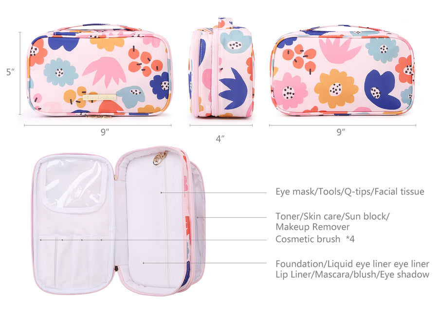 Cosmetic Makeup Toiletries Bag for Travel -  Pink Primrose
