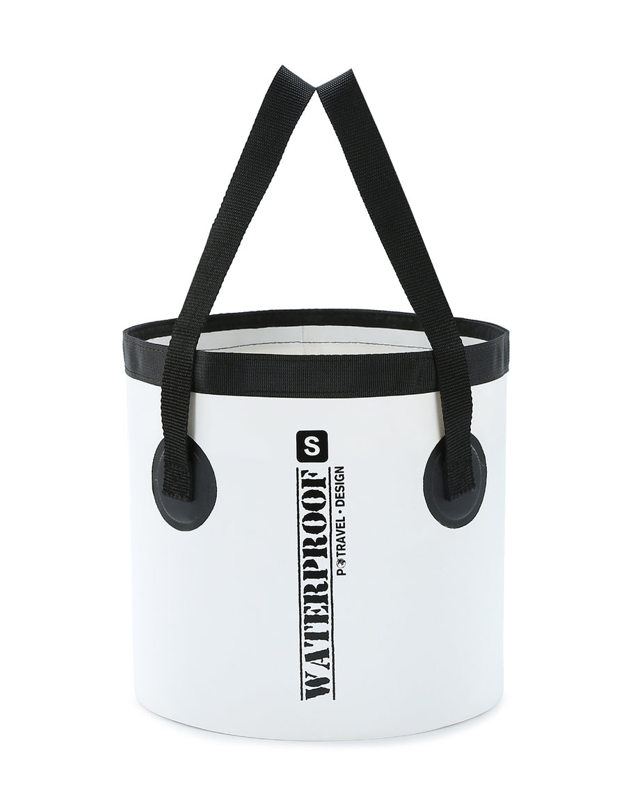 Compact Travel Water bucket for Camping, Fishing or Beach - white with black carry handles