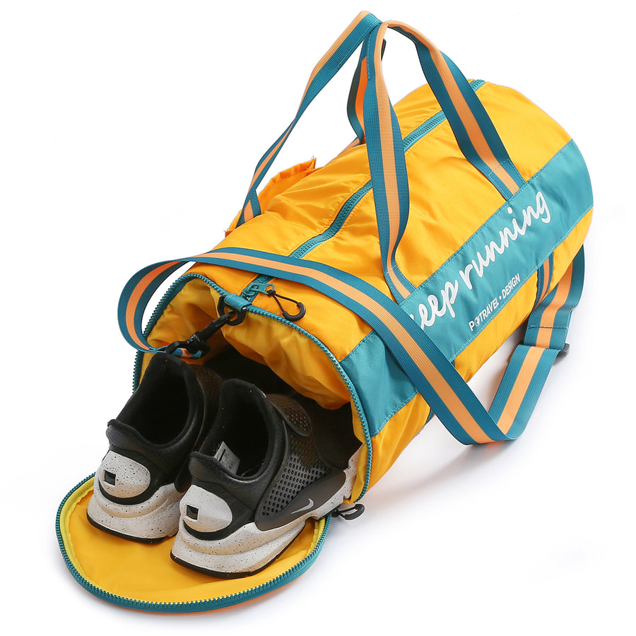 GYM, FITNESS, SPORTS BAG with separate shoe compartment  - Yellow with green trim